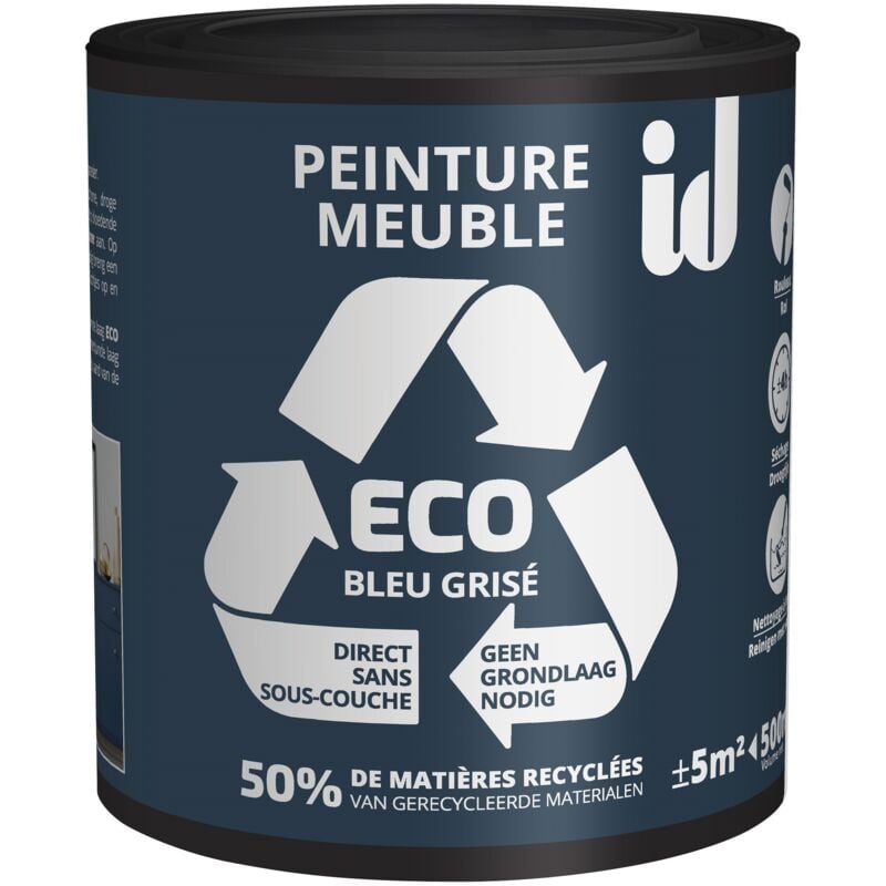 Peinture eco pour boiseries et meubles - Bleu grisé 500ml Id Paris
