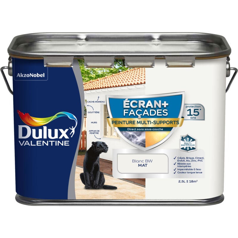 Peinture Ecran+ Multi-Supports Façade - protection 15 ans sur 15 matériaux - Mat Blanc 2,5 l