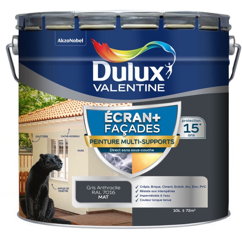 Peinture Ecran+ Multi-Supports Façade - protection 15 ans sur 15 matériaux - Mat Gris Anthracite 10 l