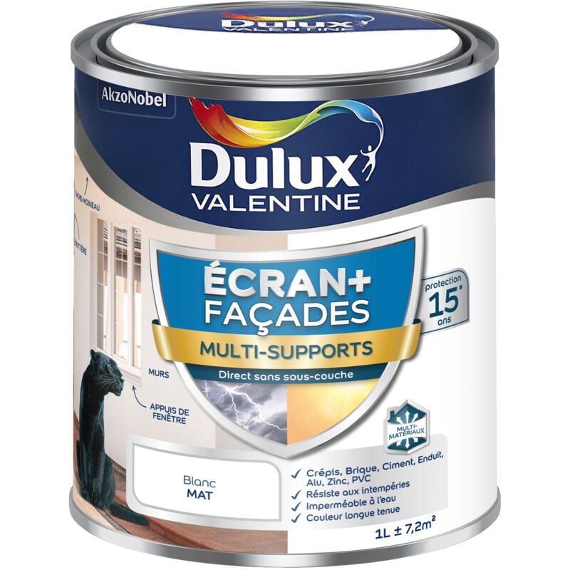 Peinture Ecran+ Multi-Supports Façade - protection 15 ans sur 15 matériaux - Mat Blanc 1 l
