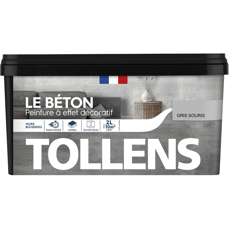 Peinture couleurs - Effet Béton Tollens Multisupport - Mat - Gris Souris - 2L = 10m2