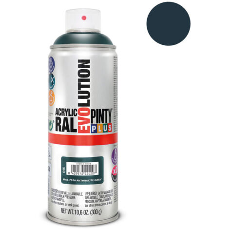 Peinture en aérosol 520cc RAL 7016 gris anthracite – Acrylique à séchage ultra-rapide – Adhère sur bois, métal, pierre – Finition lisse et uniforme