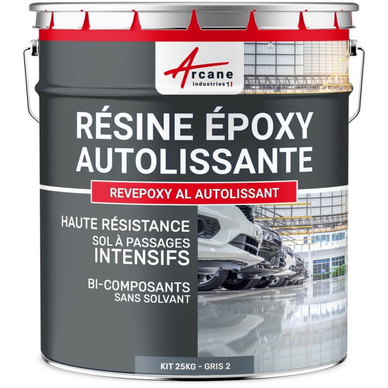 Résine Epoxy Autolissante - Peinture pour Sol : Déco intérieure, Atelier - Effet Miroir - 25 kg Gris Telegris 2 - ral 7046 Arcane Industries