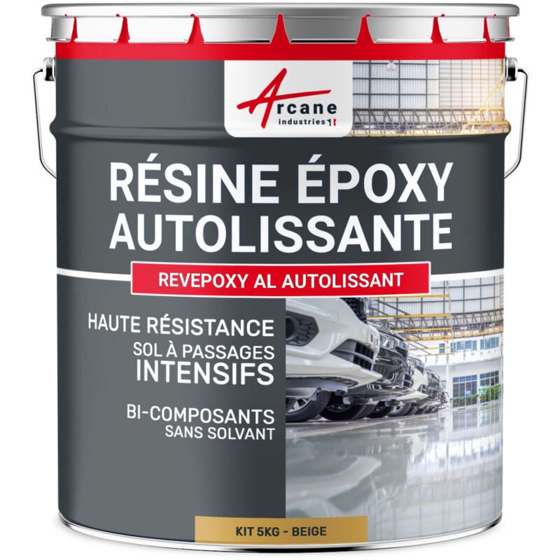 Résine Epoxy Autolissante - Peinture pour Sol : Déco intérieure, Atelier - Effet Miroir - 5 kg Beige - ral 1001 Arcane Industries