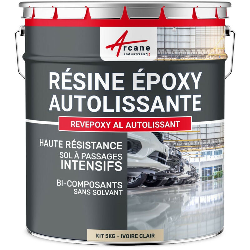 Résine Epoxy Autolissante - Peinture pour Sol : Déco intérieure, Atelier - Effet Miroir - 5 kg Ivoire Clair - ral 1015 Arcane Industries