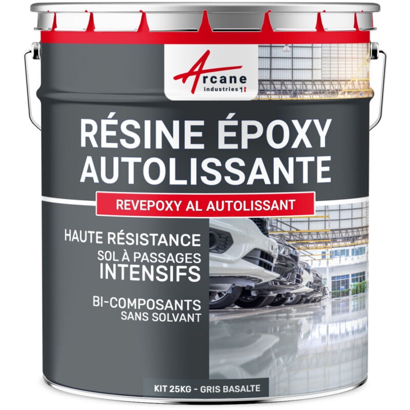 Résine Epoxy Autolissante - Peinture pour Sol : Déco intérieure, Atelier - Effet Miroir - 25 kg Gris Basalte - ral 7012 Arcane Industries