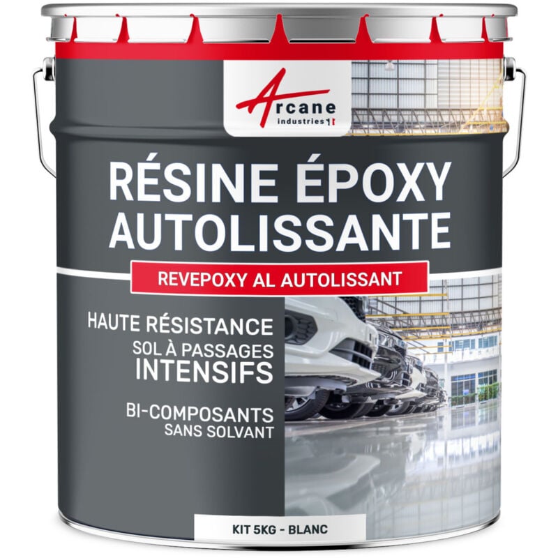 Résine Epoxy Autolissante - Peinture pour Sol : Déco intérieure, Atelier - Effet Miroir - 5 kg Blanc Arcane Industries