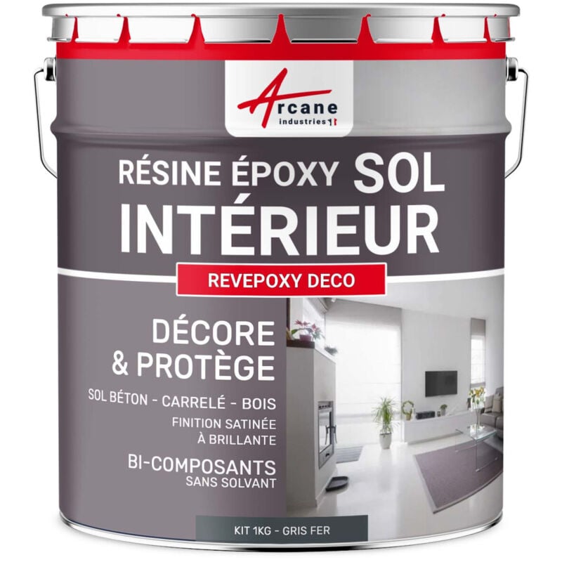 Peinture Sol - Résine Epoxy : Peinture pour Sol salon, cuisine, salle de bains - Effet Miroir - revepoxy deco - 1 kg (jusqu'à 5 m² en 2 couches) Gris