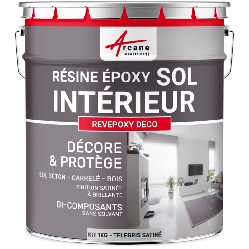 Peinture Sol - Résine Epoxy : Peinture pour Sol salon, cuisine, salle de bains - Effet Miroir - REVEPOXY DECO - 1 kg (jusqu'à 5 m² en 2 couches)