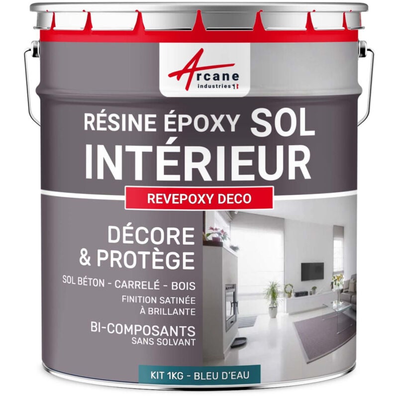 Peinture Sol - Résine Epoxy : Peinture pour Sol salon, cuisine, salle de bains - Effet Miroir - revepoxy deco - 1 kg (jusqu'à 5 m² en 2 couches) Bleu