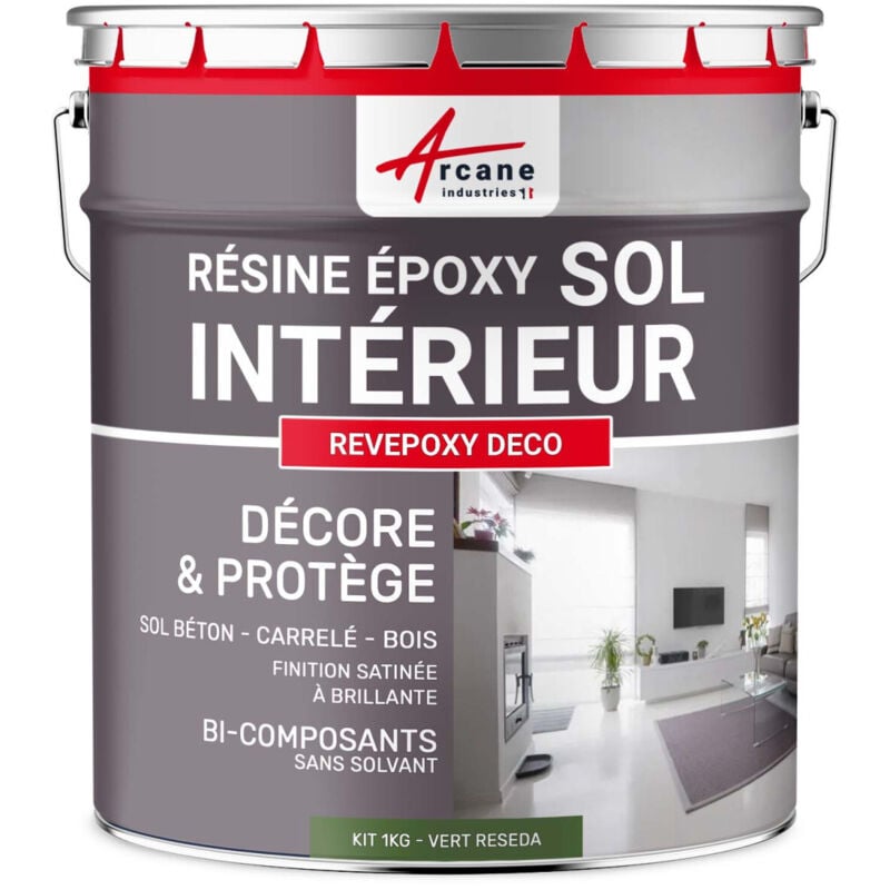 Peinture Sol - Résine Epoxy : Peinture pour Sol salon, cuisine, salle de bains - Effet Miroir - revepoxy deco - 1 kg (jusqu'à 5 m² en 2 couches) Vert