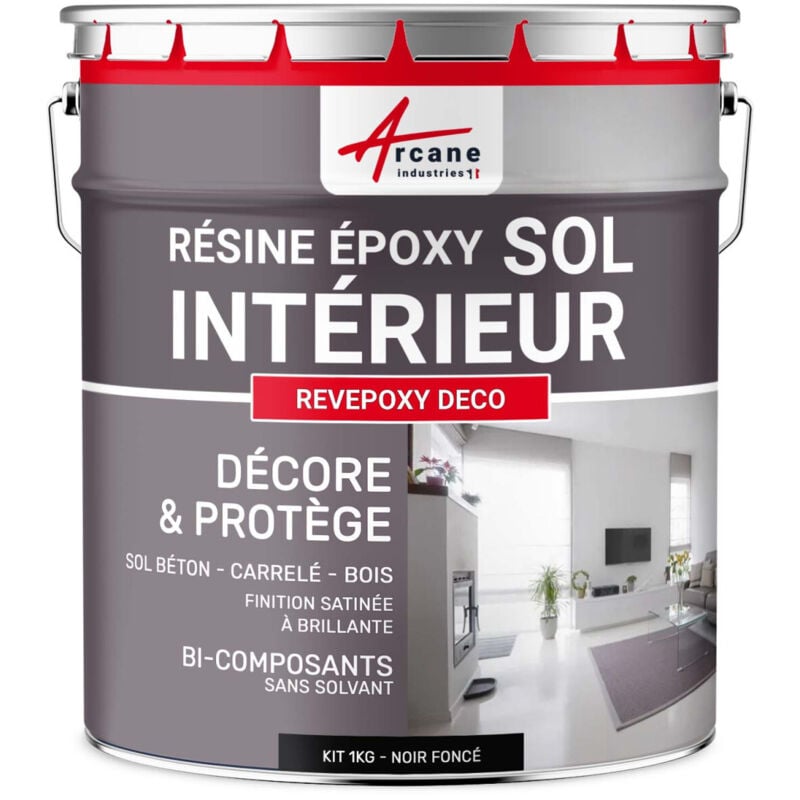 Peinture Sol - Résine Epoxy : Peinture pour Sol salon, cuisine, salle de bains - Effet Miroir - revepoxy deco - 1 kg (jusqu'à 5 m² en 2 couches) Noir