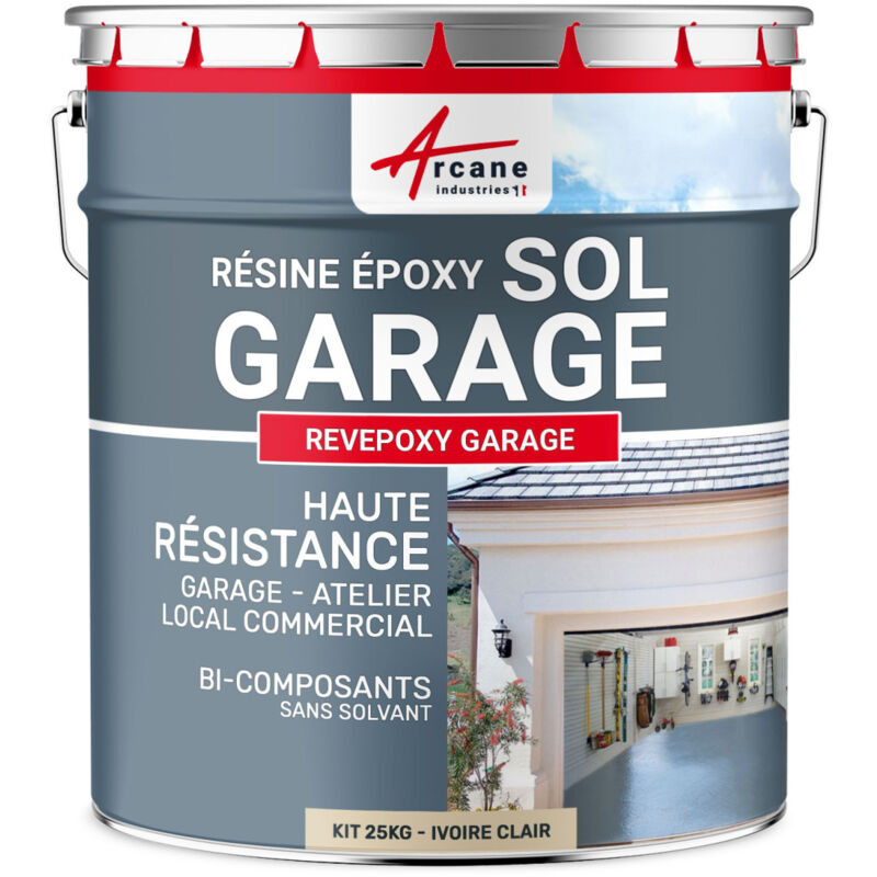 Arcane Industries - Peinture epoxy garage sol atelier local commercial magasin revepoxy garage - 25 kg (jusqu'à 80 m² en 2 couches) Ivoire Clair
