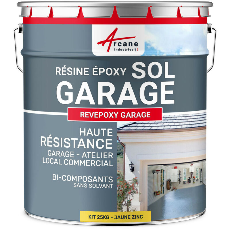 Arcane Industries - Peinture epoxy garage sol atelier local commercial magasin revepoxy garage - 25 kg (jusqu'à 80 m² en 2 couches) Jaune Zinc - ral