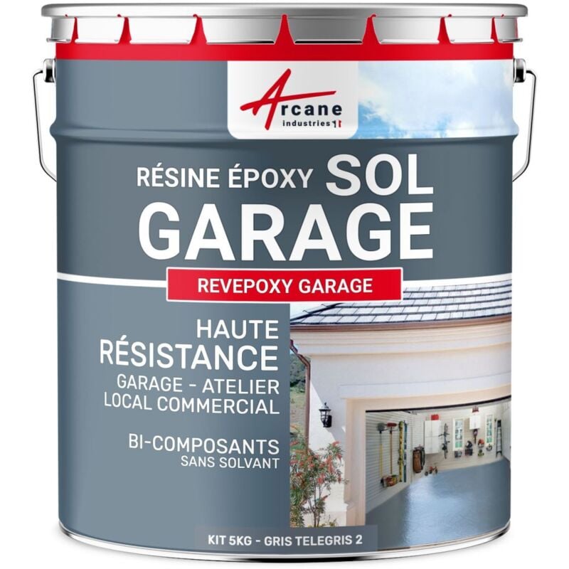 Arcane Industries - Peinture epoxy garage sol atelier local commercial magasin revepoxy garage - 5 kg (jusqu'à 16 m² en 2 couches) Gris Telegris 2