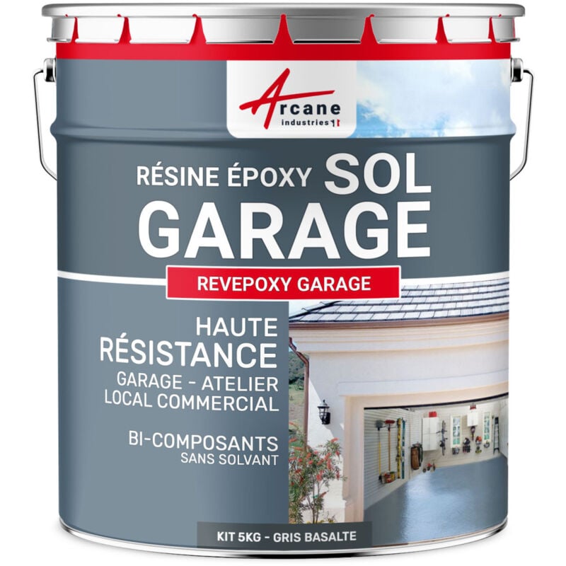 Arcane Industries - Peinture epoxy garage sol atelier local commercial magasin revepoxy garage - 5 kg (jusqu'à 16 m² en 2 couches) Gris Basalte - ral