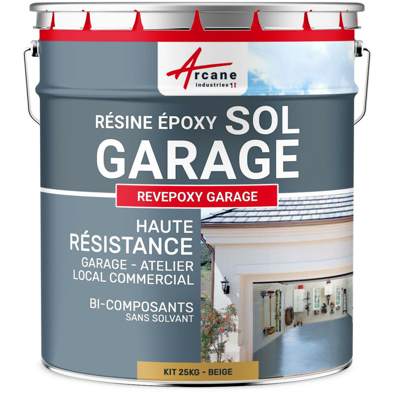 Peinture epoxy garage sol atelier local commercial magasin revepoxy garage - 25 kg (jusqu'à 80 m² en 2 couches) Beige - ral 1001 Arcane Industries