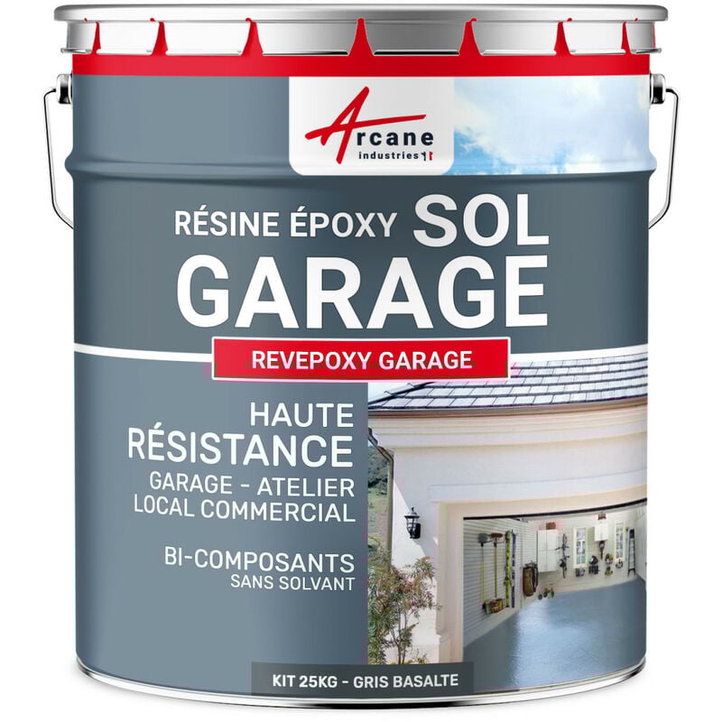 Arcane Industries - Peinture epoxy garage sol atelier local commercial magasin revepoxy garage - 25 kg (jusqu'à 80 m² en 2 couches) Gris Basalte
