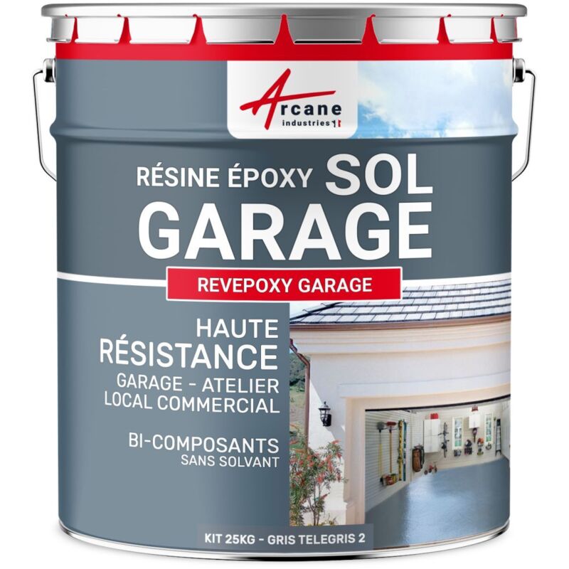 Arcane Industries - Peinture epoxy garage sol atelier local commercial magasin revepoxy garage - 25 kg (jusqu'à 80 m² en 2 couches) Gris Telegris 2