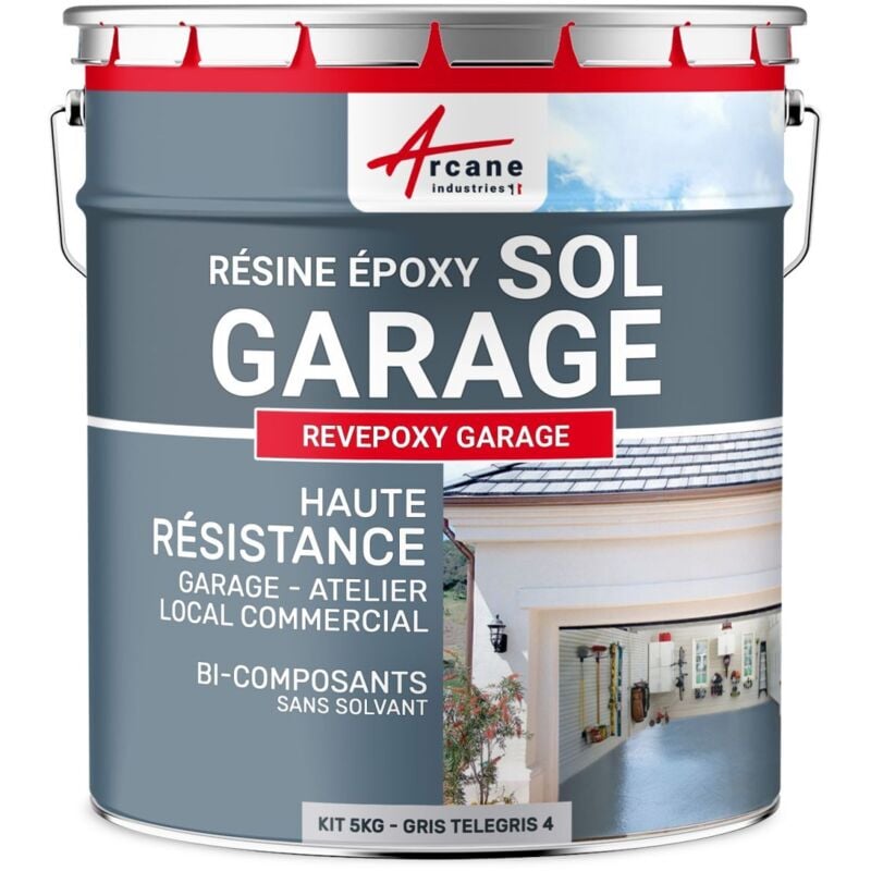 Arcane Industries - Peinture epoxy garage sol atelier local commercial magasin revepoxy garage - 5 kg (jusqu'à 16 m² en 2 couches) Telegris 4 - ral