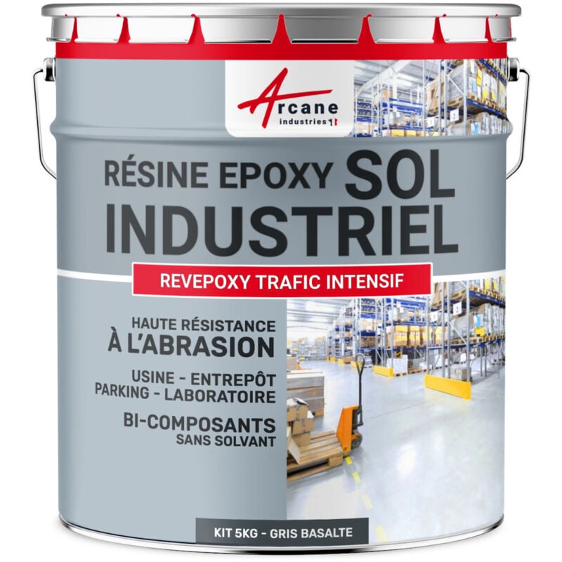 Arcane Industries - Peinture sol - Résine Epoxy - Revêtement Sol Industriel et Sol Béton, usine, parking - revepoxy trafic intensif - 5 Kg (jusqu'à