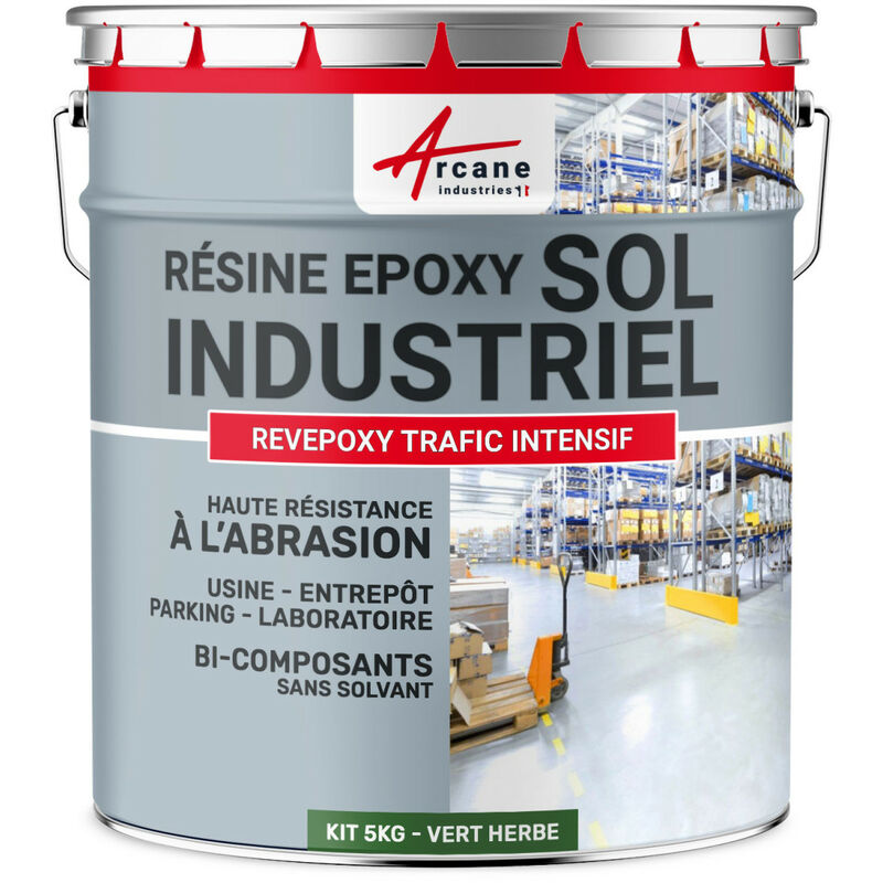 Arcane Industries - Peinture sol - Résine Epoxy - Revêtement Sol Industriel et Sol Béton, usine, parking - revepoxy trafic intensif - 5 Kg (jusqu'à