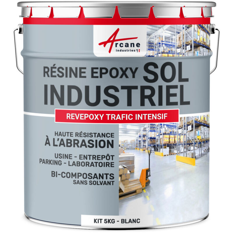Arcane Industries - Peinture sol - Résine Epoxy - Revêtement Sol Industriel et Sol Béton, usine, parking - revepoxy trafic intensif - 5 Kg (jusqu'à