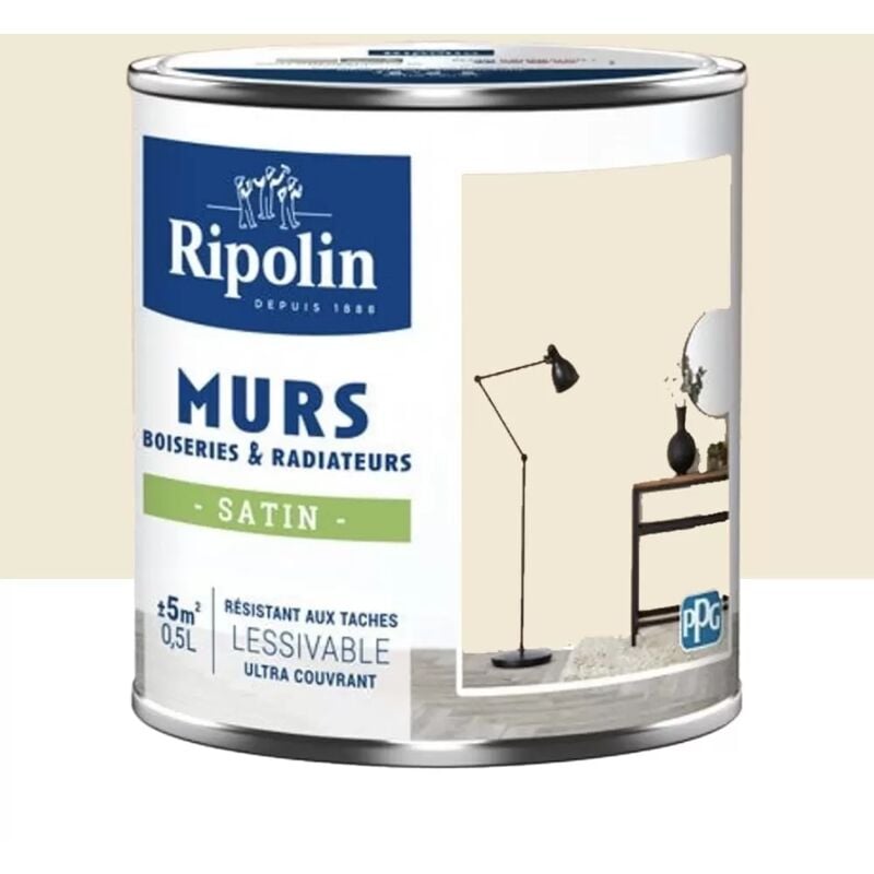 Peinture Murs, Boiseries, Radiateurs Ripolin Satin Beige agate 0,5 l