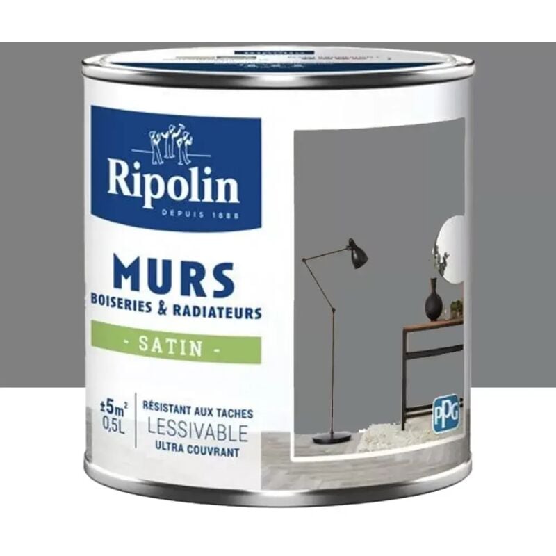 Peinture Murs, Boiseries, Radiateurs Ripolin Satin Gris Ardoise 0,5 l