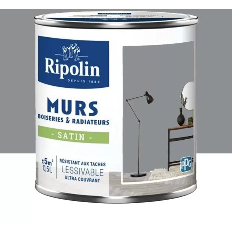 Peinture Murs, Boiseries, Radiateurs Ripolin Satin Gris Zinc 0,5 l