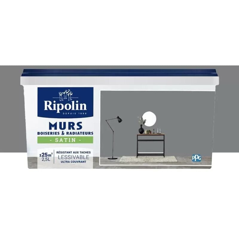 Peinture Murs, Boiseries, Radiateurs Ripolin Satin Gris Ardoise 2,5 l