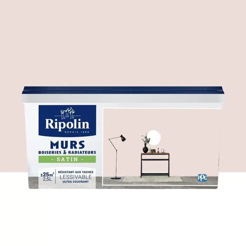 Peinture Murs, Boiseries, Radiateurs Ripolin Satin Rose Ballerine 2,5 l