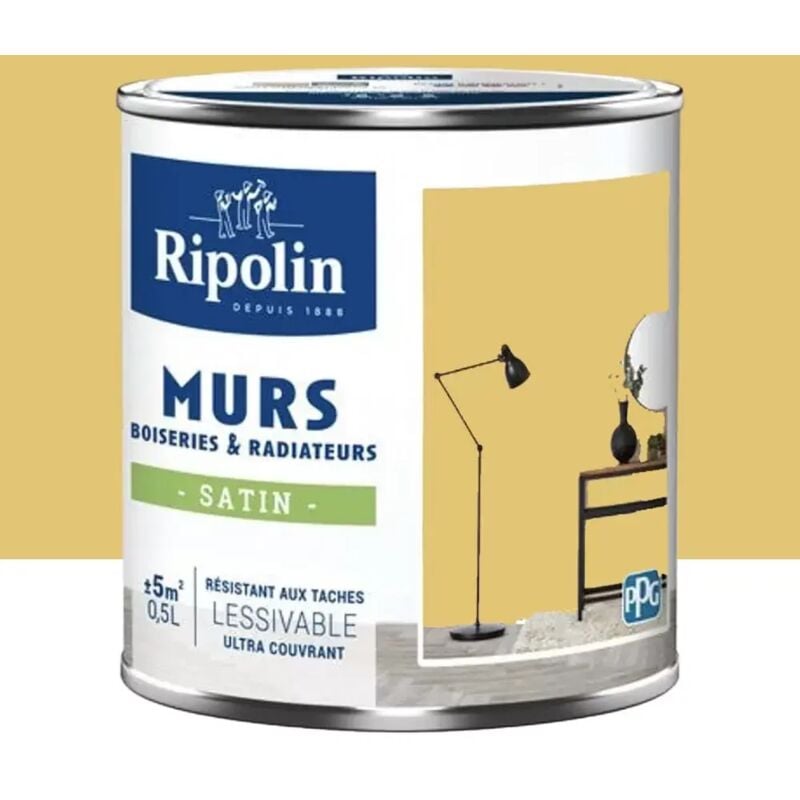 Peinture Murs, Boiseries, Radiateurs Ripolin Satin Jaune peske 0,5 l