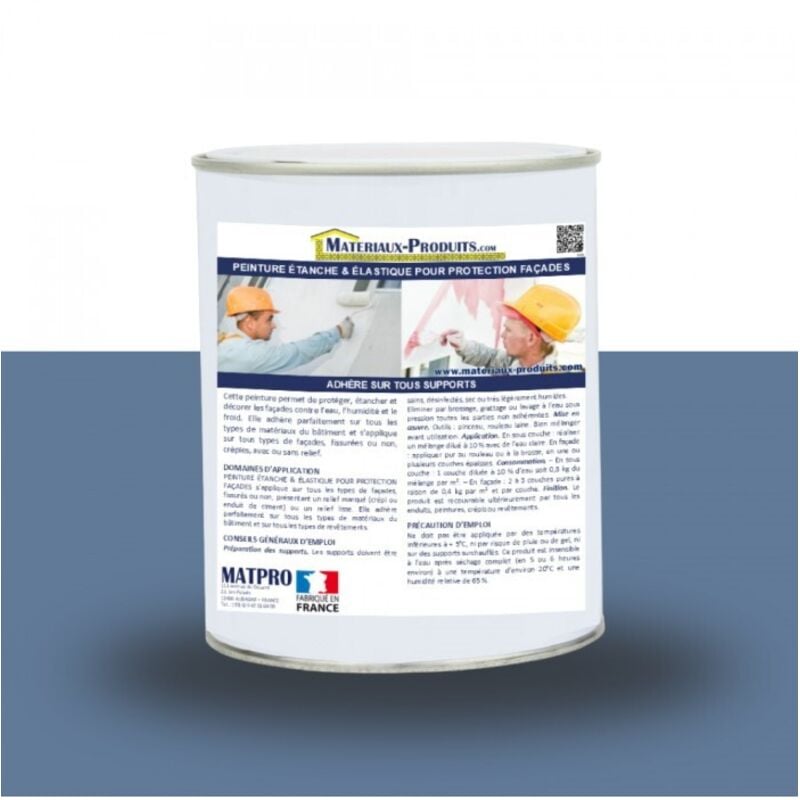 Peinture étanche & élastique pour protection façade - 2.5 Kg Bleu pigeon Matpro