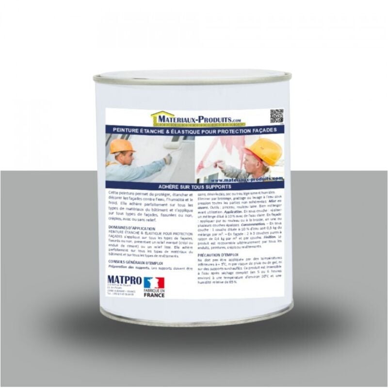 Peinture étanche & élastique pour protection façade - 6 Kg Gris ciment Matpro