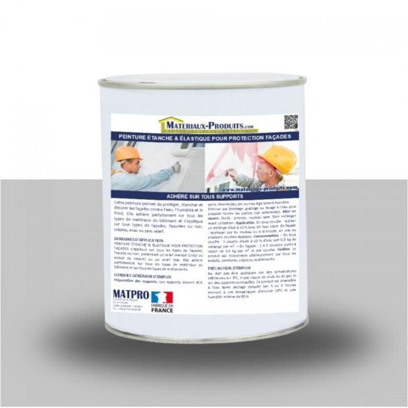 Peinture étanche & élastique pour protection façade - 10 Kg Gris perle Matpro