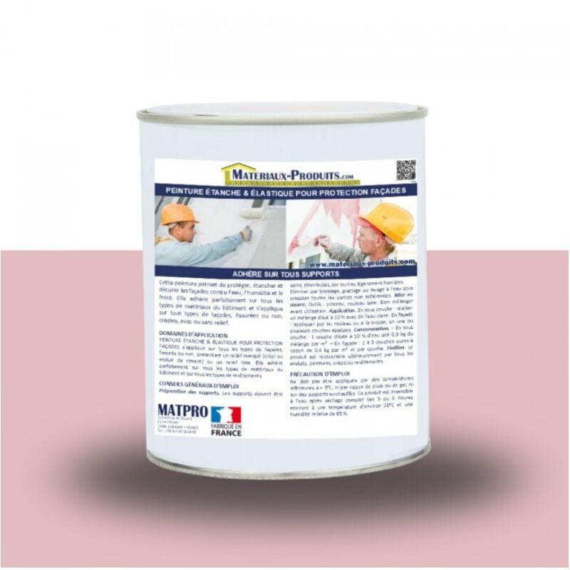 Peinture étanche & élastique pour protection façade - 2.5 Kg Rose clair Matpro