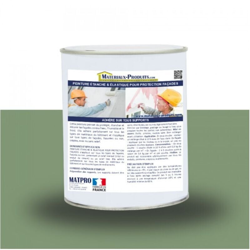 Peinture étanche & élastique pour protection façade - 10 Kg Vert clair Matpro