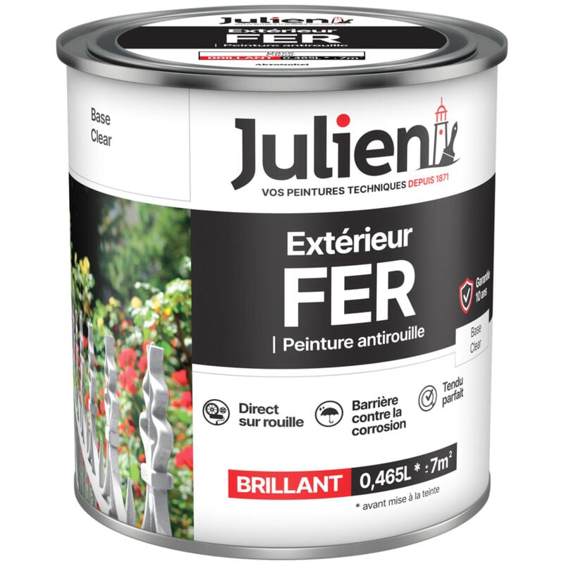 Julien - Peinture Extérieur Fer Antirouille Base Clear - 164066 - Pot de O.465L