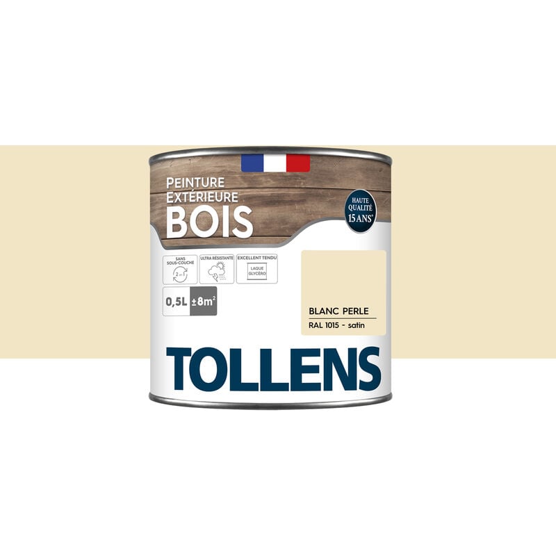Peinture bois extérieur 2 en 1 - Ultra Résistante et économique Tollens Satin - Blanc Perle - 2L=38m2