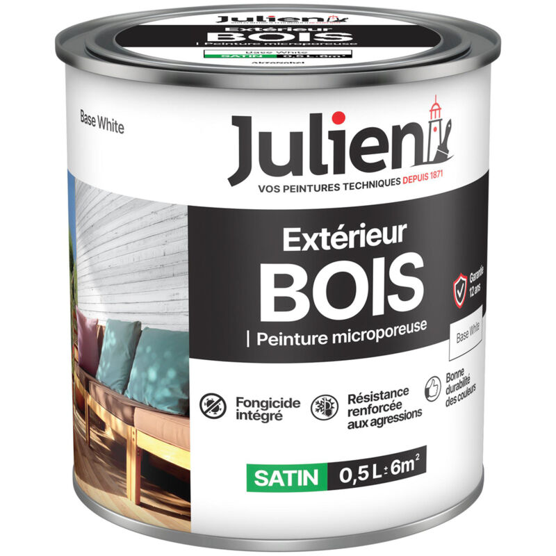 Peinture Extérieure Bois Microporeuse Base White - 164072 - Pot de O.5L - JULIEN
