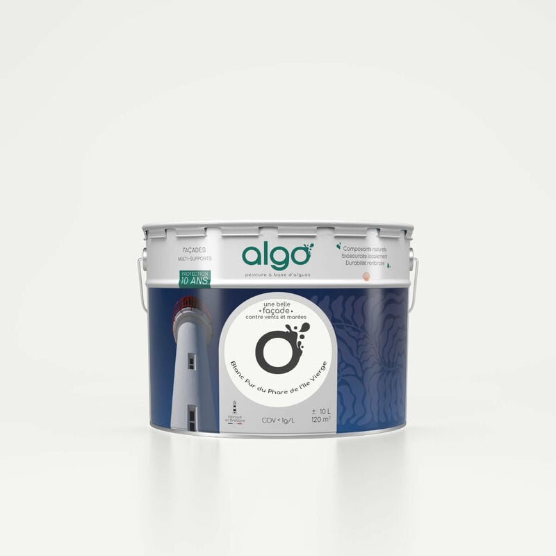 Peinture extérieure façade écologique Algo Mat - Blanc Pur du Phare de l'Île Vierge - 10L
