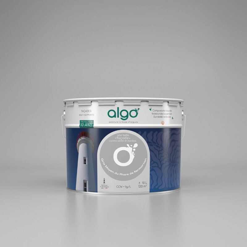 Peinture extérieure façade écologique Algo Mat - Gris moyen du Phare de Kermorvan - 10L