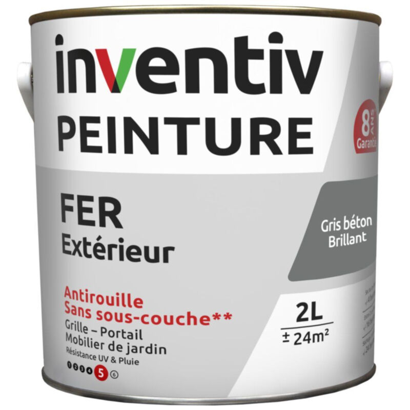 Ateliers 28 - Peinture Extérieure Fer inventiv Gris Béton Brillant 2L - Antirouille