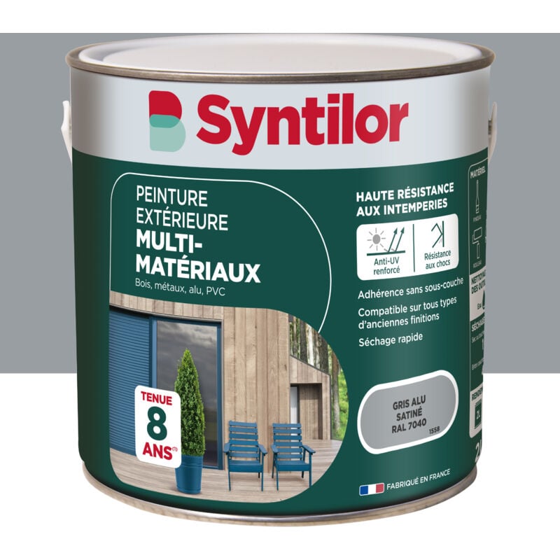 Syntilor - Peinture Exterieure Multi-Materiaux 2L Gris Alu Satiné