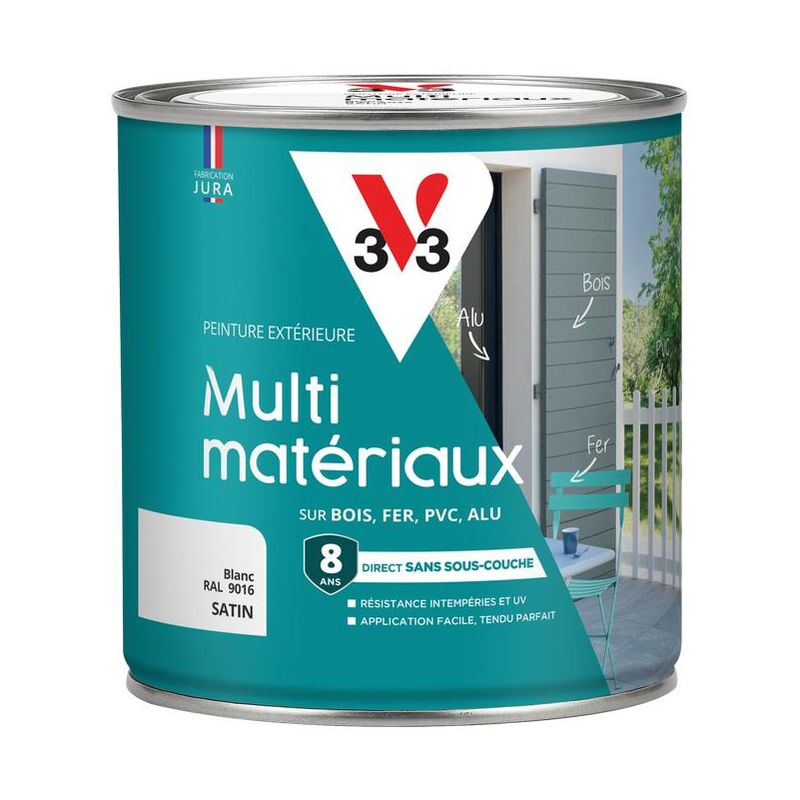 V33 - Peinture extérieure Multi-matériaux Blanc ral 9016 Satin 0,5L