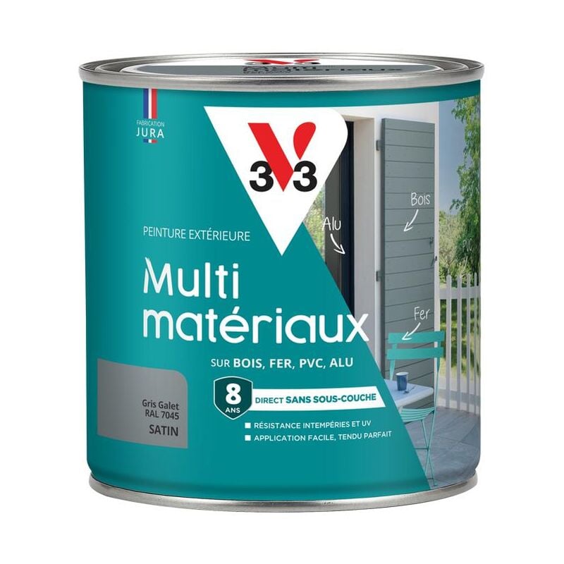 V33 - Peinture extérieure Multi-matériaux Gris galet ral 7045 Satin 0,5L