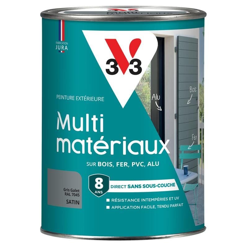 V33 - Peinture extérieure Multi-matériaux Gris galet ral 7045 Satin 1,5L