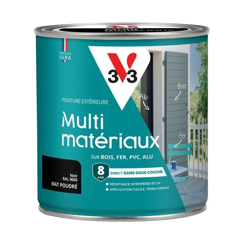 V33 - Peinture extérieure Multi-matériaux Noir ral 9005 Mat poudré 0,5L