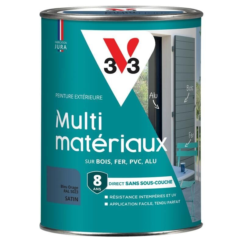 V33 - Peinture extérieure Multi-matériaux Bleu orage ral 5023 Satin 1,5L